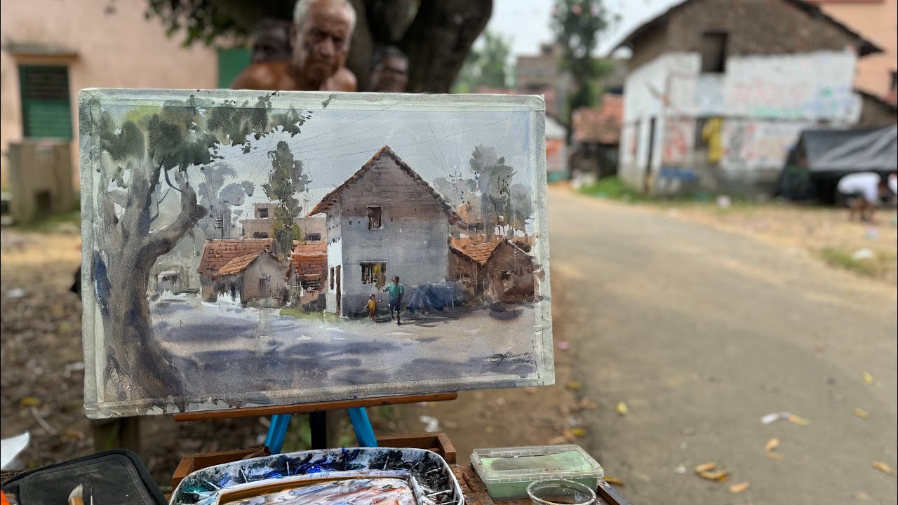 Day 90 Plein Air Painting With Achintya / How To Paint Watercolor Landscape Painting On The Spot
