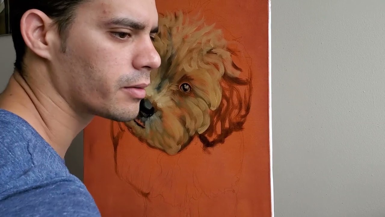 Pintandio un perrito al oleo ( primeras manchas )