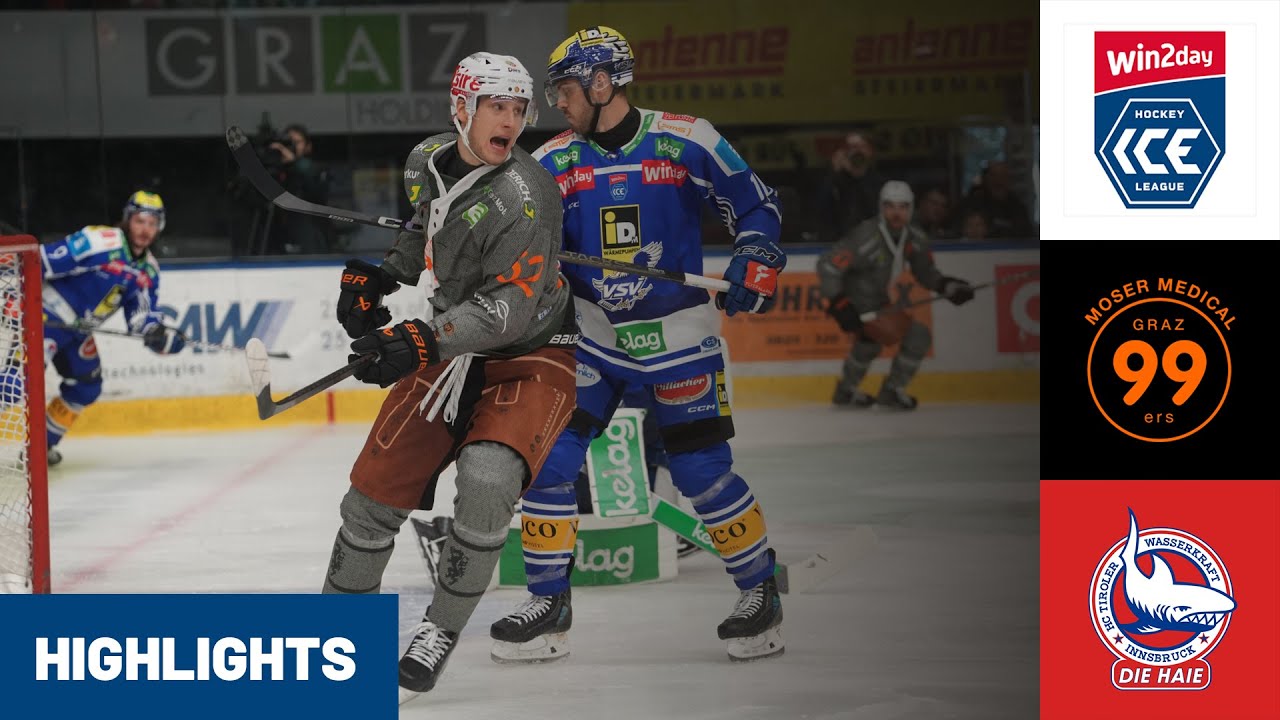 ICE: Moser Medical Graz99ers vs. HC TIWAG Innsbruck- Die Haie | Highlights