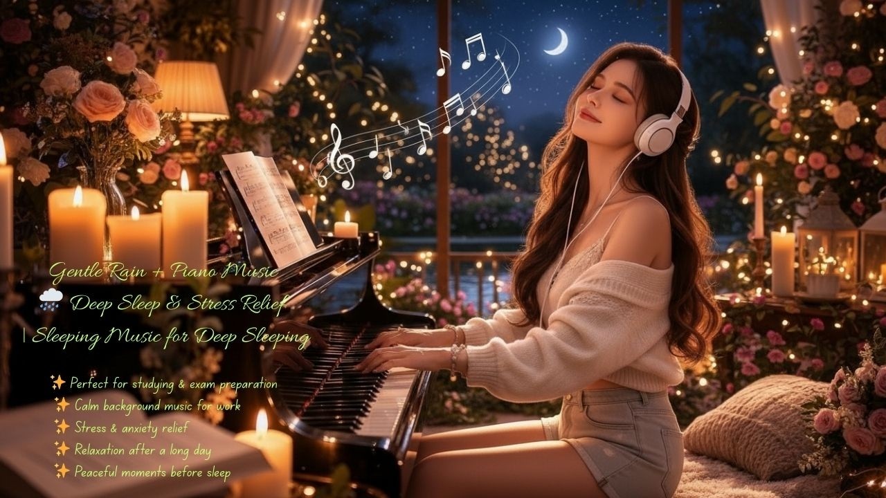 Gentle Rain + Piano Music 🌧️ Deep Sleep & Stress Relief | Sleeping Music for Deep Sleeping