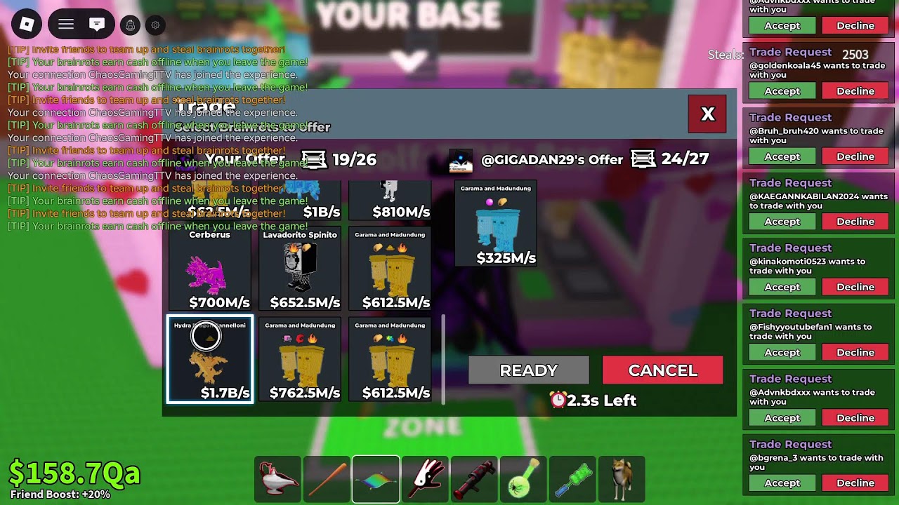 👍TRADING ON STEAL A BRAINROT USING NEW MACHINE 👍LIVE 👍ADD: MilkmanGolfsTTV
