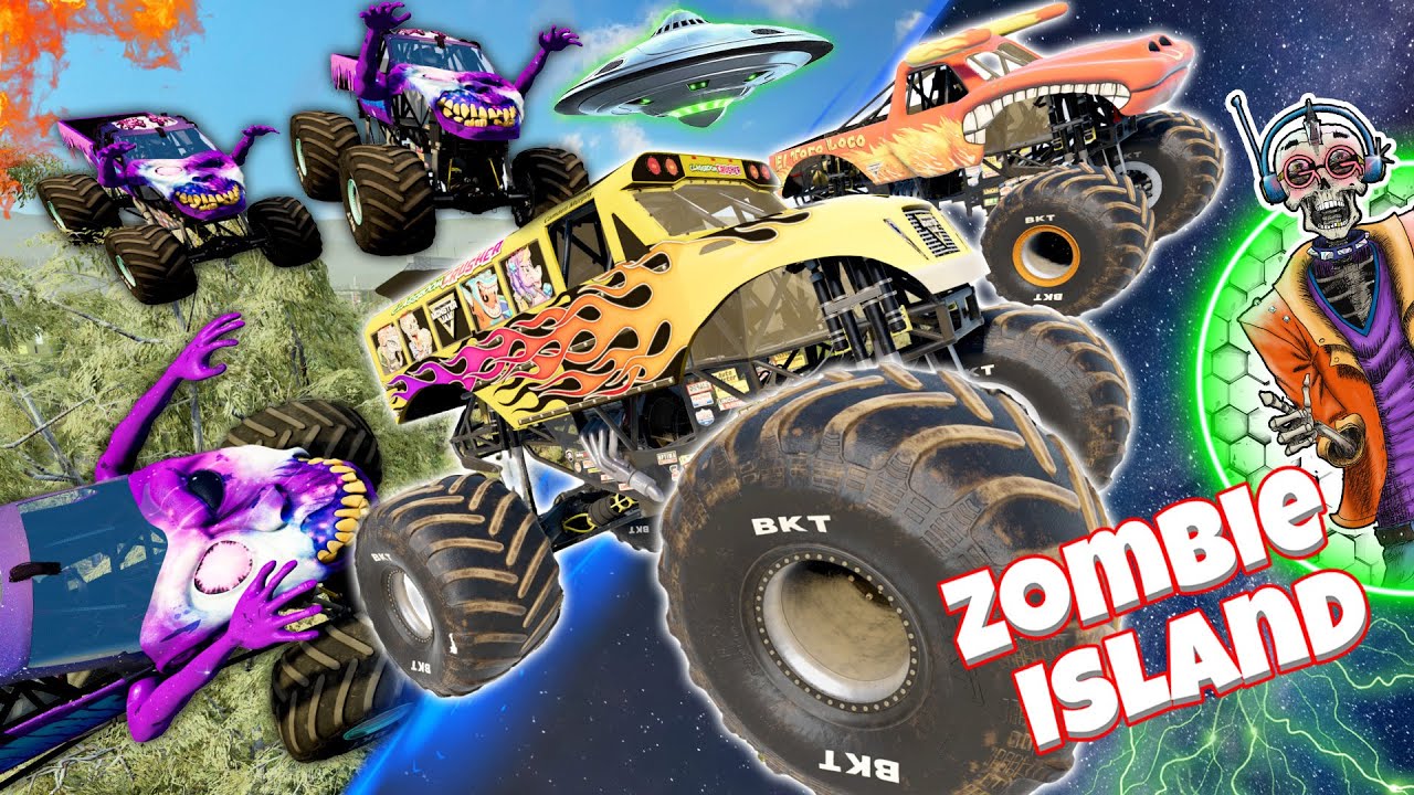MONSTER JAM GRAND PRIX HEIST! Zombie Monster Trucks Take Lightning McQueen! BeamNG Drive