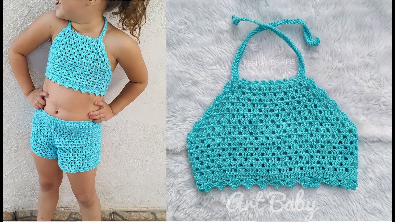 Top Cropped de Croche Infantil - Conjunto - Profª Fernanda Reis