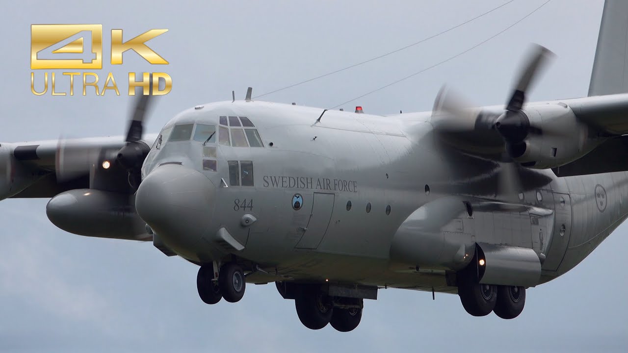 (4K) Lockheed Tp84 Hercules C-130H Swedish Air Force 84004 arrival at Airpower 2022 AirShow LOXZ
