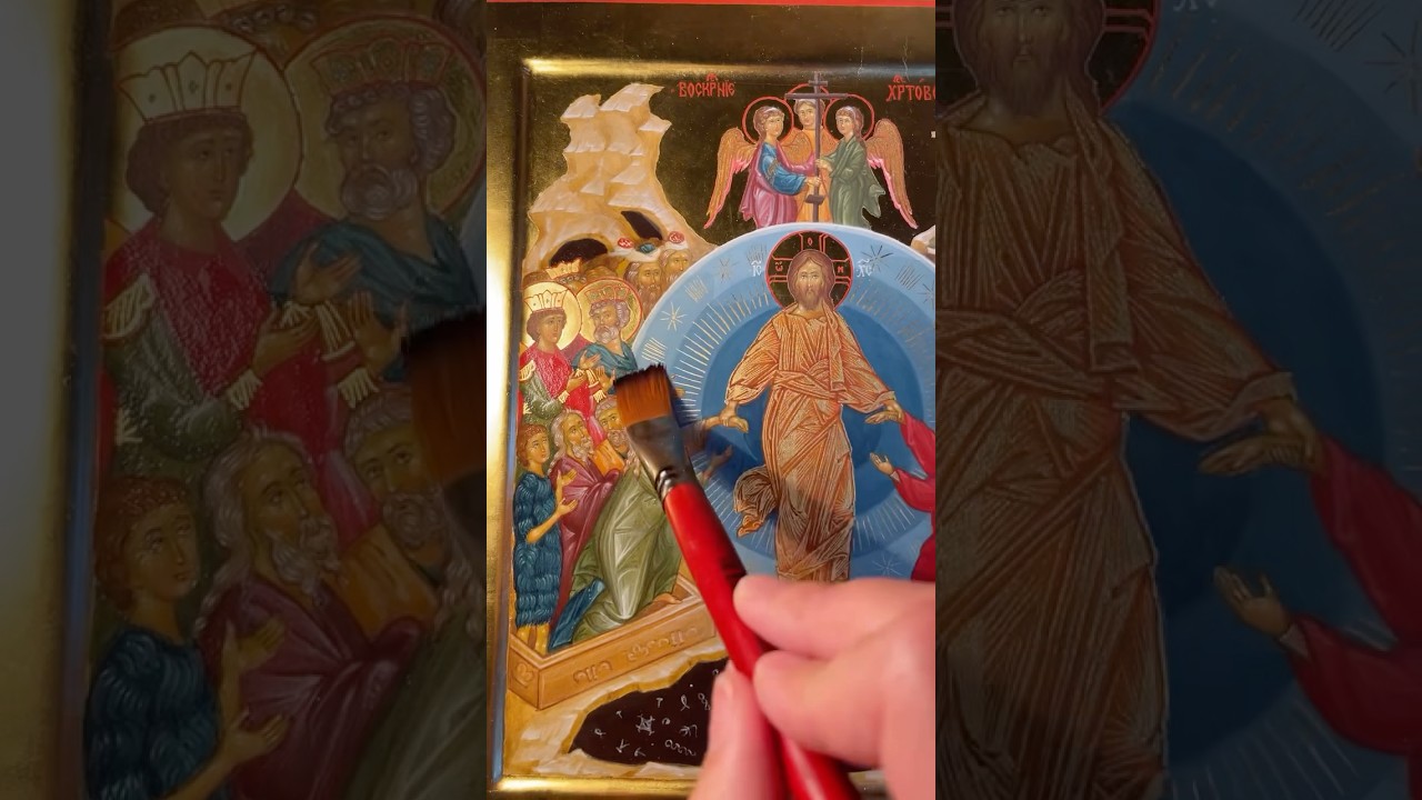 Covering orthodox icon with drying oil (olifa).  The icon will come to the church. 