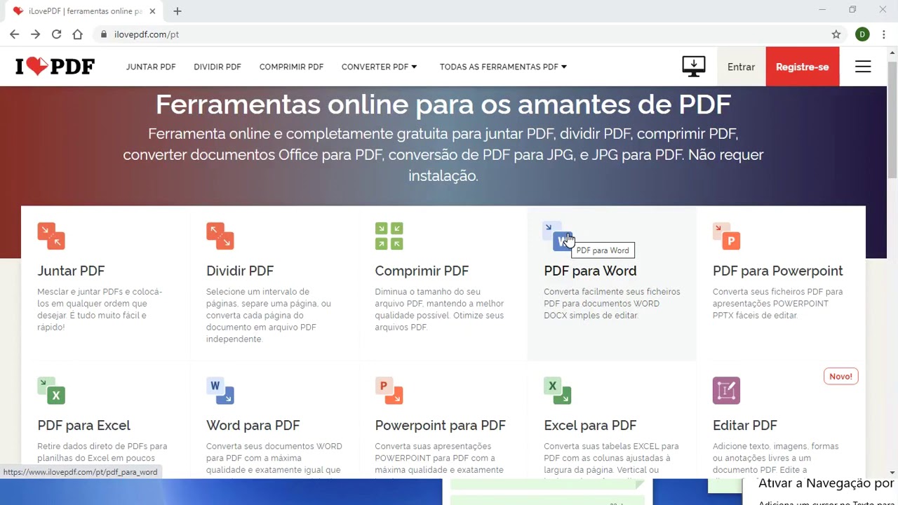 Juntar PDF com o programa on-line ILovePDF