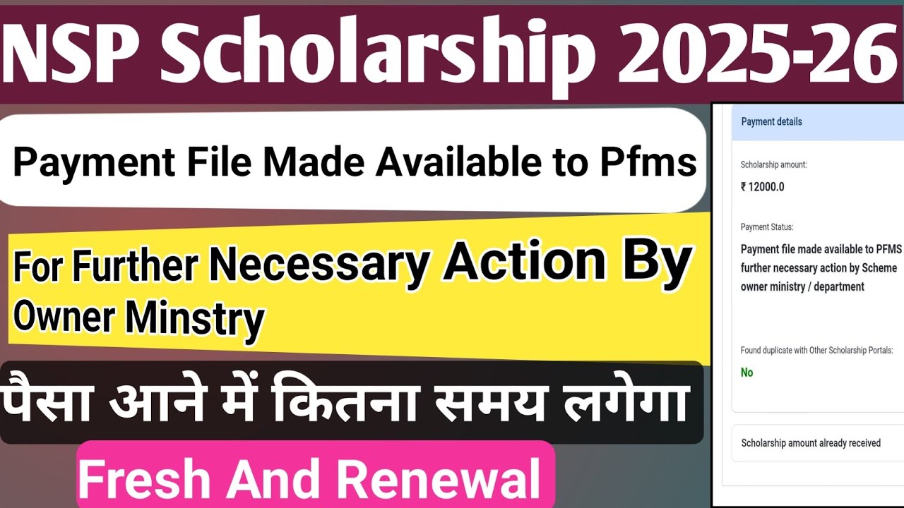 NSP Payment File Made Available To Pfms 2025-26 | Payment Kab Tak Aayega | Fresh And Renewal Payment