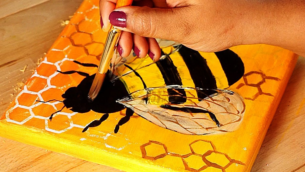 🎨 How to Paint a Bee on Honeycomb | Easy Acrylic Painting for Beginners