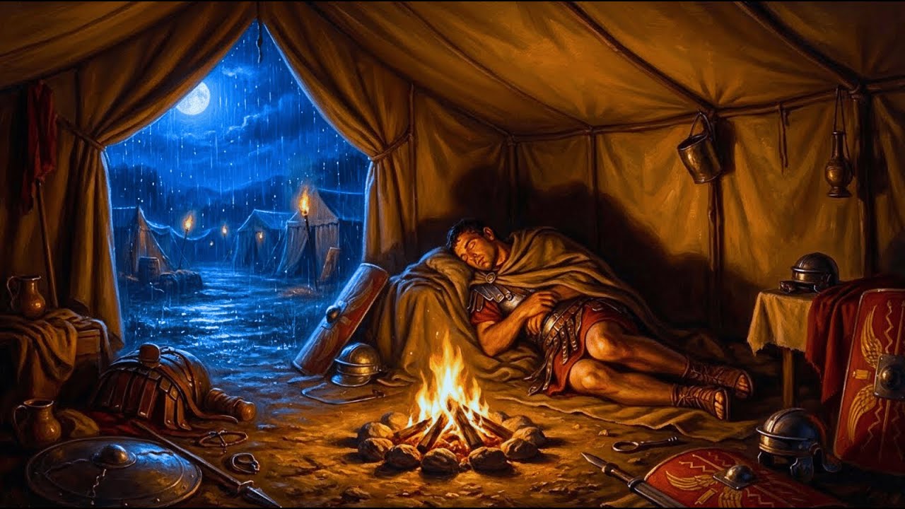 You Are Safe Here: Sleeping in a Roman Legionary Tent (Heavy Rain Ambience) | History for Sleep