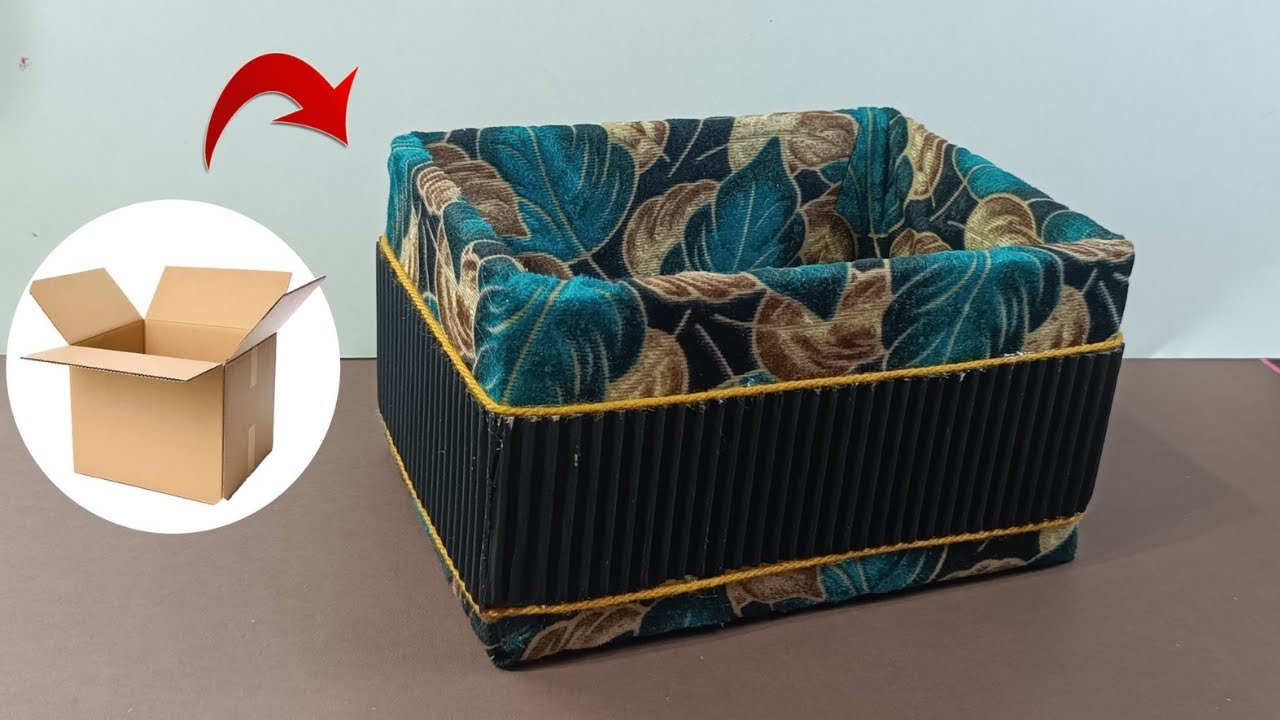 Creative idea for saving space, making a basket using cardboard and fabric