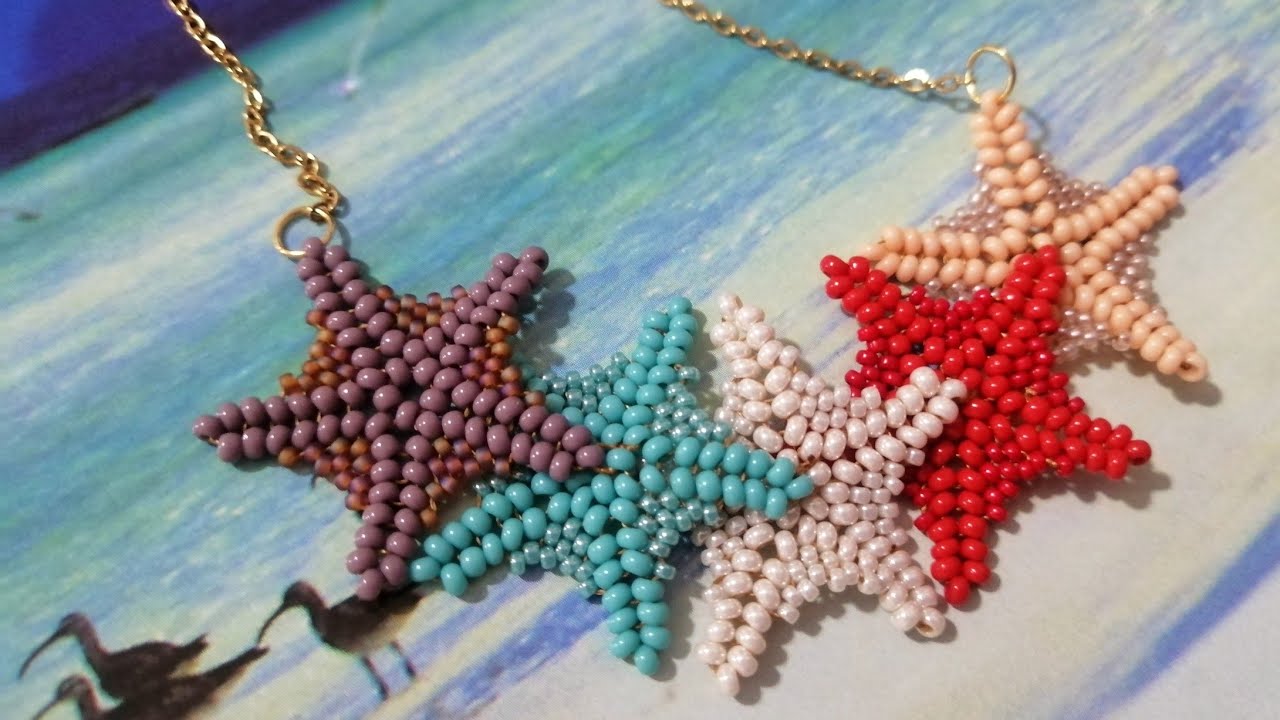 Estrella de mar plana con mostacilla y rocalla, técnica mixta