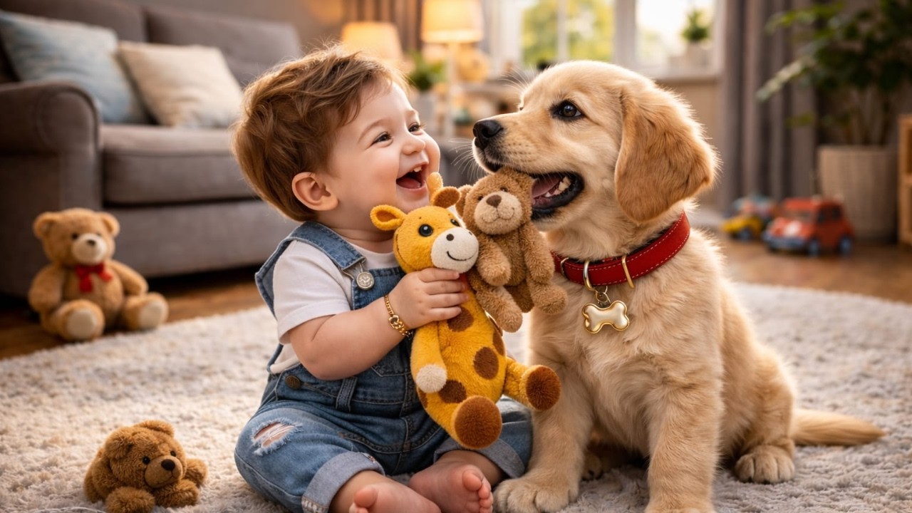 Baby & Pup 🍼🐶 || Rolling Fun 🧸✨ || Stuffed Animal Play 🎉