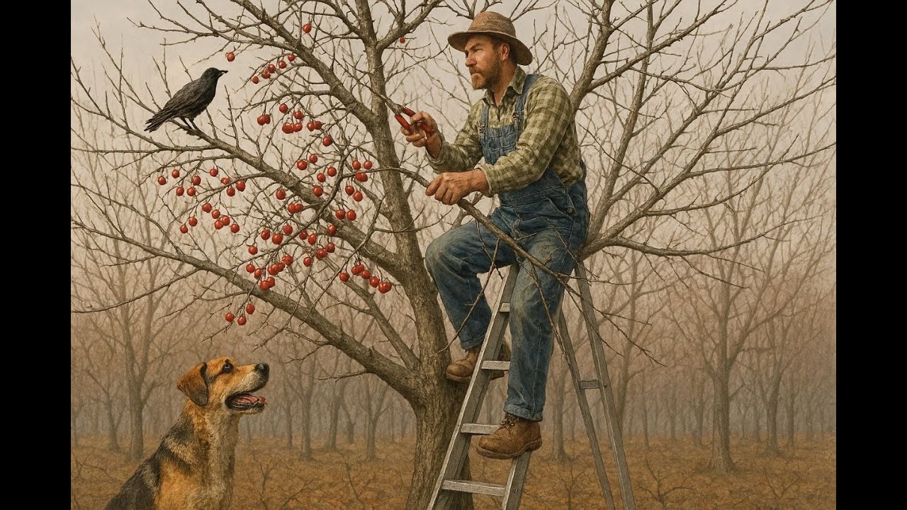 cherry tree pruning : practical pruning on the tree using shears at height