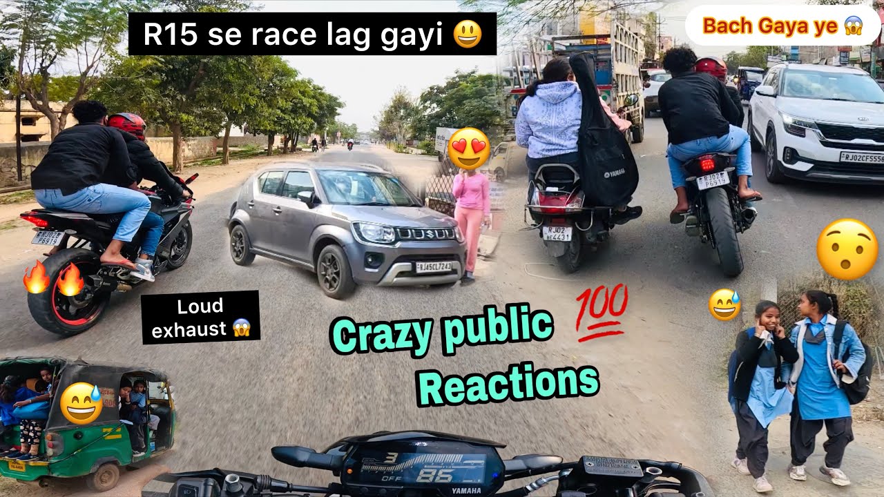 Crazy public reactions on loud akrapovic exhaust 😱 || R15 se race lag gayi guys 🔥| full throttle🔥