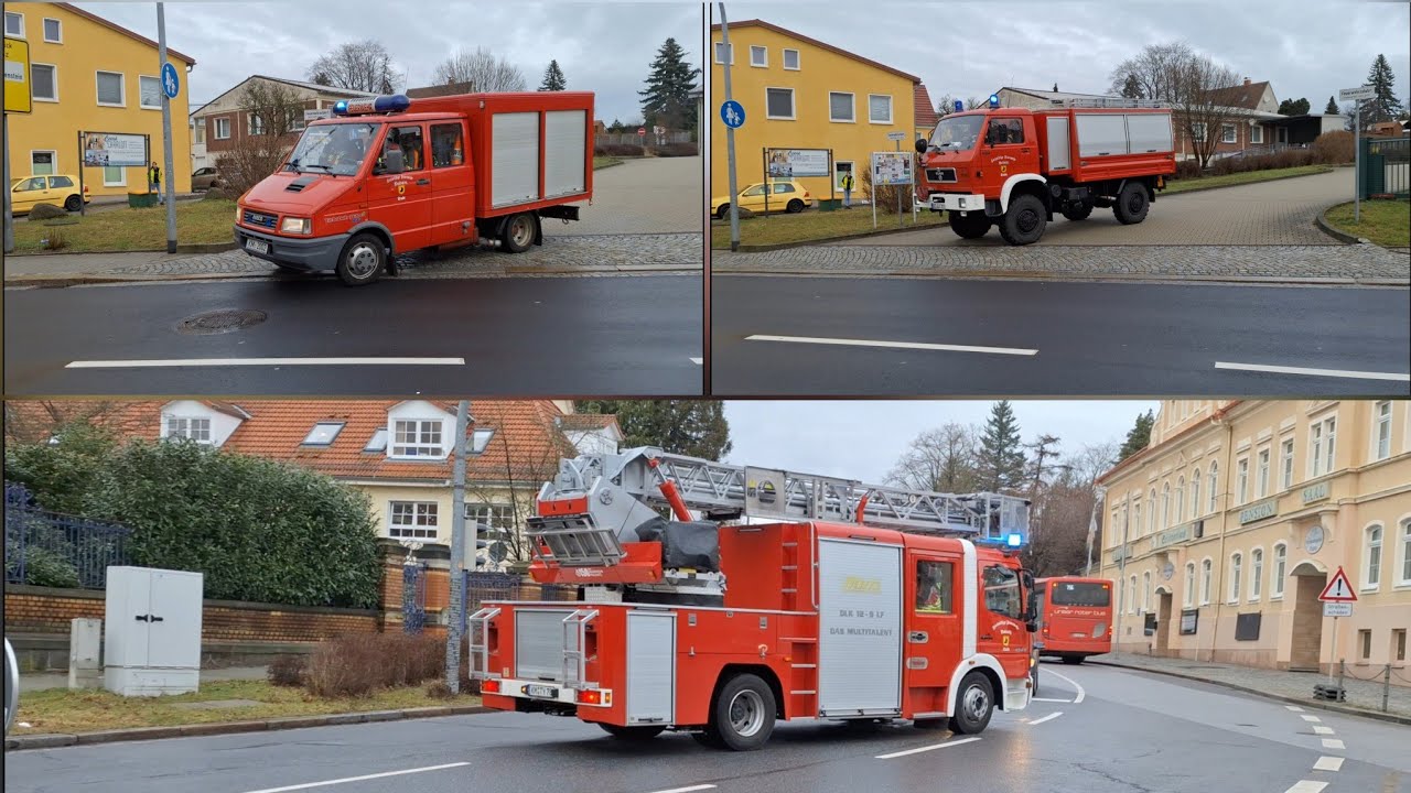 [Sirenenalarm + Rennende FF'ler] Einsatzfahrten RW, VRW und DLK 12/9- LF der FF Pulsnitz 09.02.2024