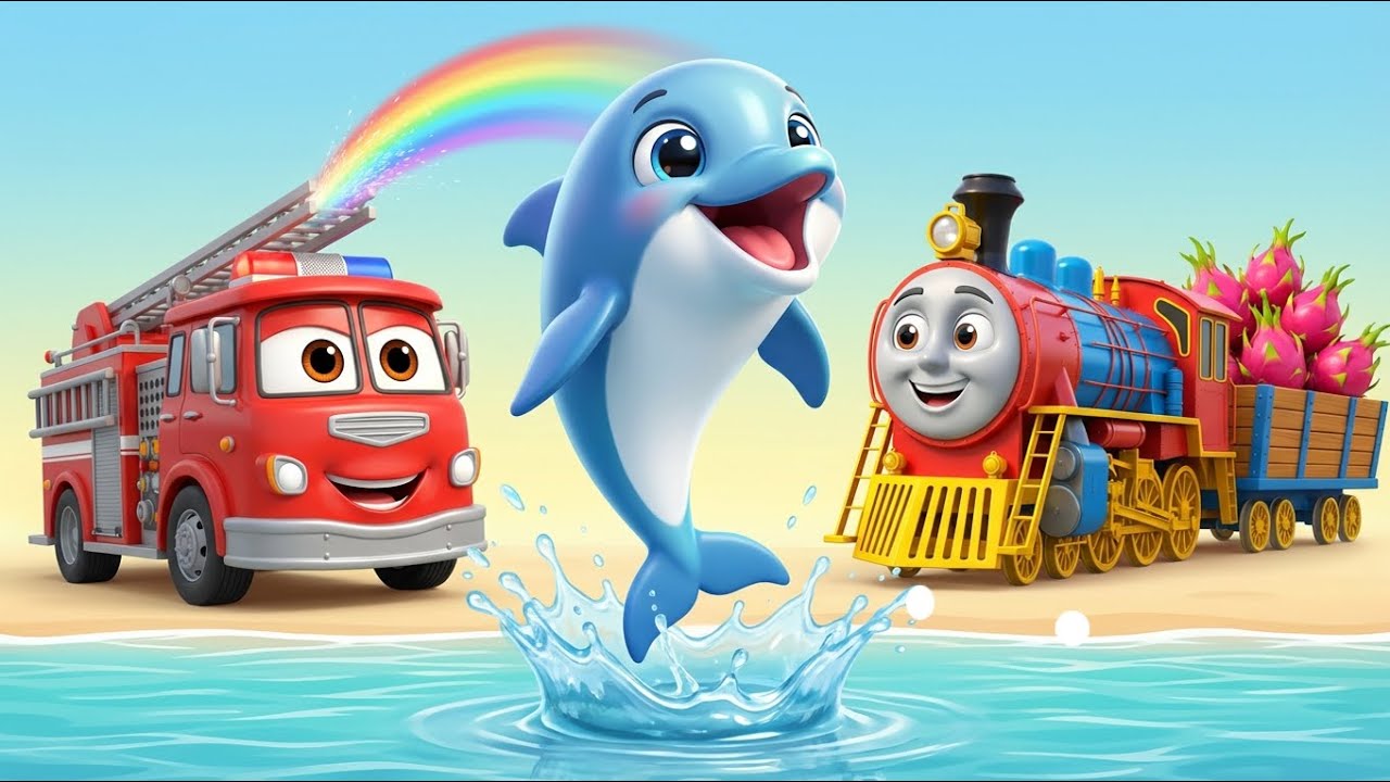 Letter D Adventure | Dragon Fruit & Dolphin with Train and Trucks | Rescue Cars Fun
