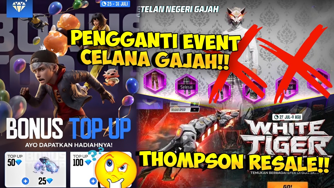CELANA GAJAH GAK JADI RILIS !! Bocoran Bonus Top Up FF Selanjutnya & Pengganti Event Celana Gajah FF