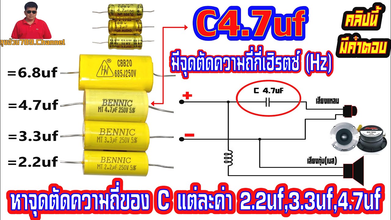 EP.49สูตรคำนวณค่าC.ค่าC.เสียงแหลมควรใส่เท่าไรดีหาจุดตัดความถี่เสียงแหลม C4.7ไมโครฟารัด มีจุดตัดกี่Hz