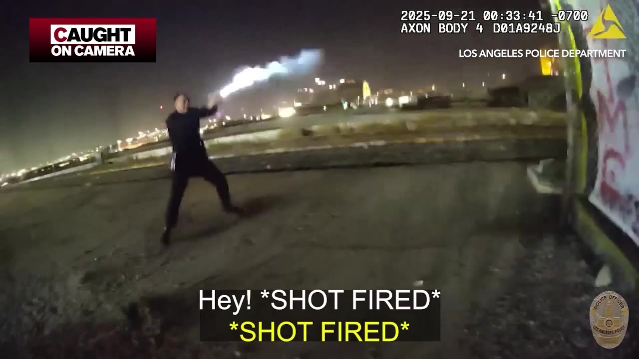 LAPD Gun Battle on the Railroad Tracks - Caught on Camera