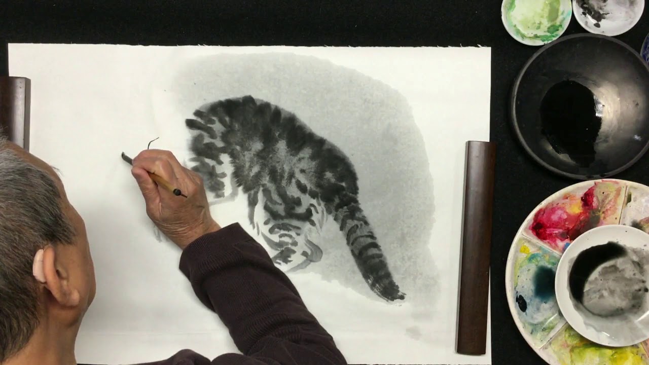 Chinese Brush Painting: How to Paint a Cat by Hau Chiok Shi Rong Xuan 中国画猫和螳螂技法示范: 昊寿·施荣宣老师画