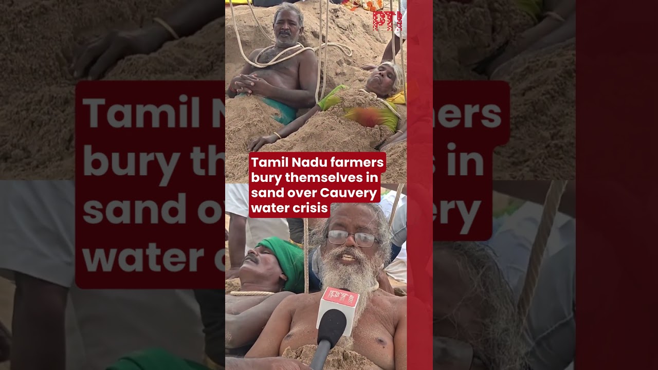 Tamil Nadu farmers bury themselves in sand over Cauvery water crisis
