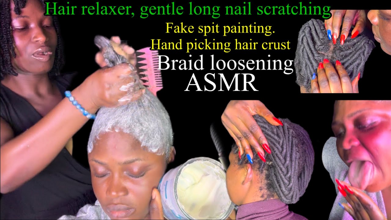 ASMR ✨Hair relaxer application, soft gum chew, fake spit paint, hand pick Hair crust. Sleep inducing