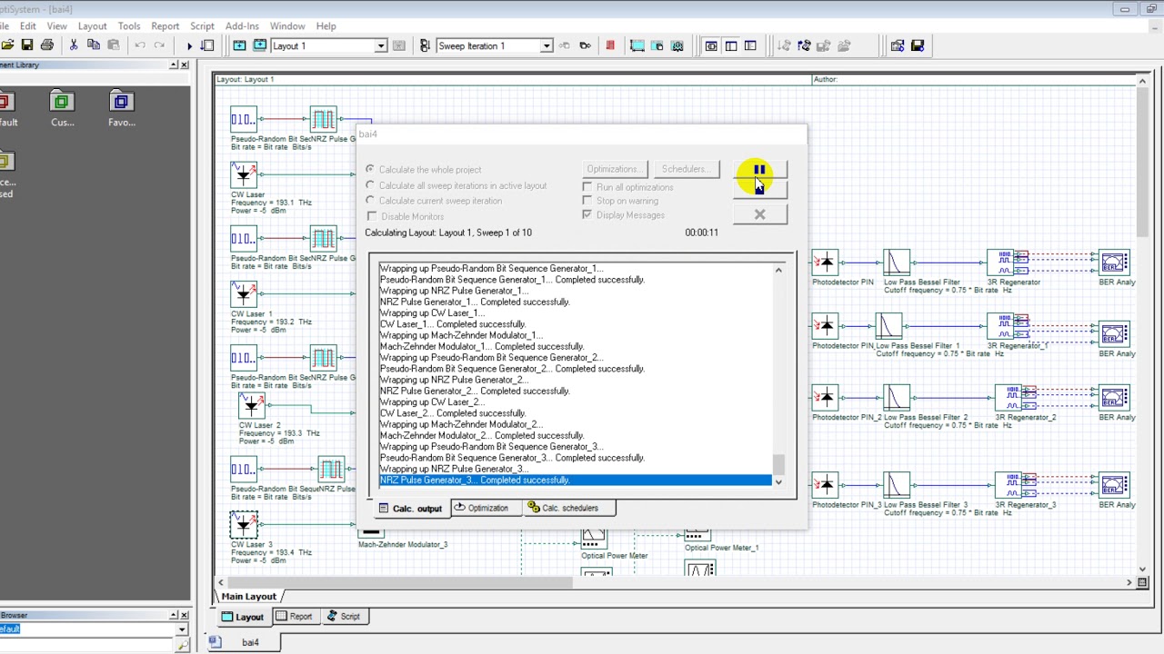 [Optisystem] WDM 4 channel 20Gbps - 100GHZ and BER report
