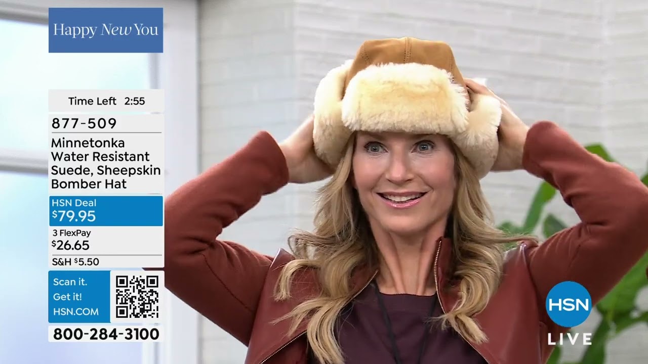 Minnetonka Water Resistant Suede   Sheepskin Bomber Hat