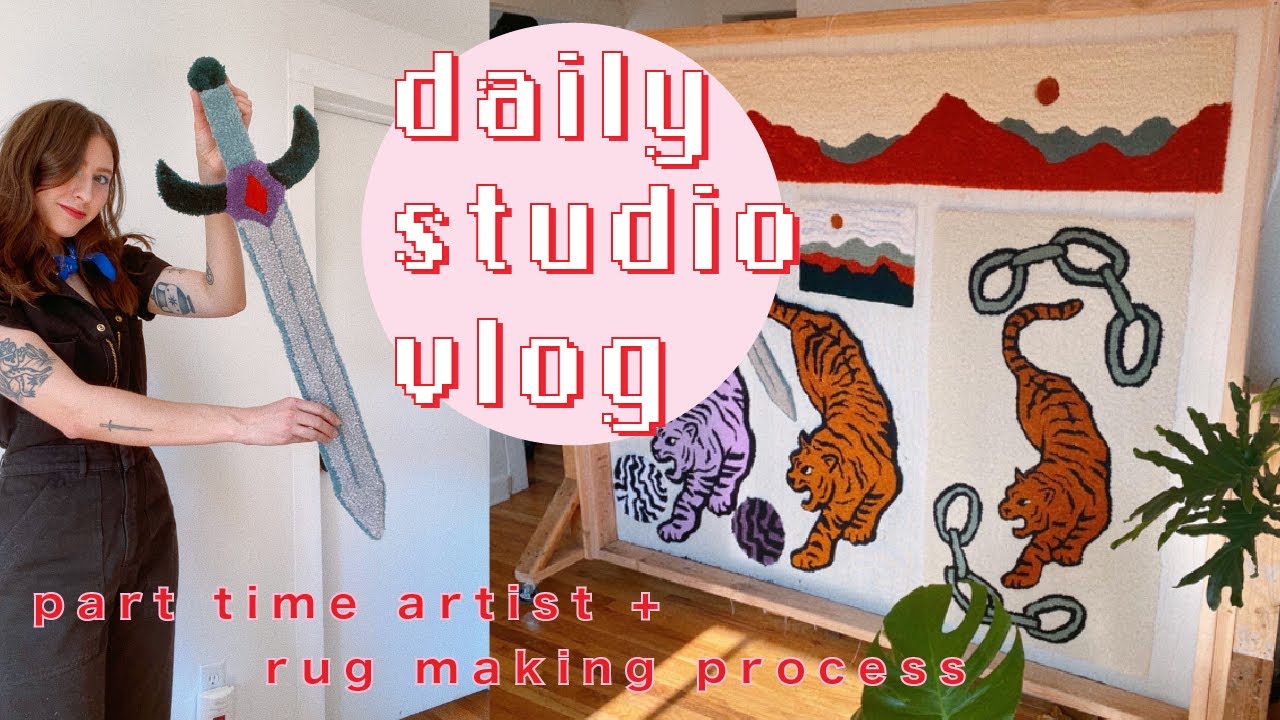 ART STUDIO VLOG 001: daily life in my (home) art studio, rug tufting process, chatty vlog 🌿