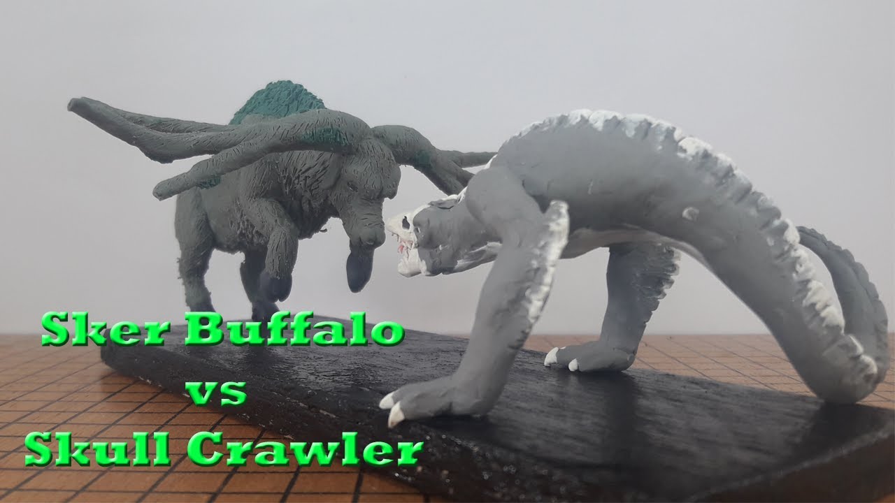 Skull Crawler vs Sker Buffalo with clay / plastilina Diorama, Skull Island -  La Isla Calavera