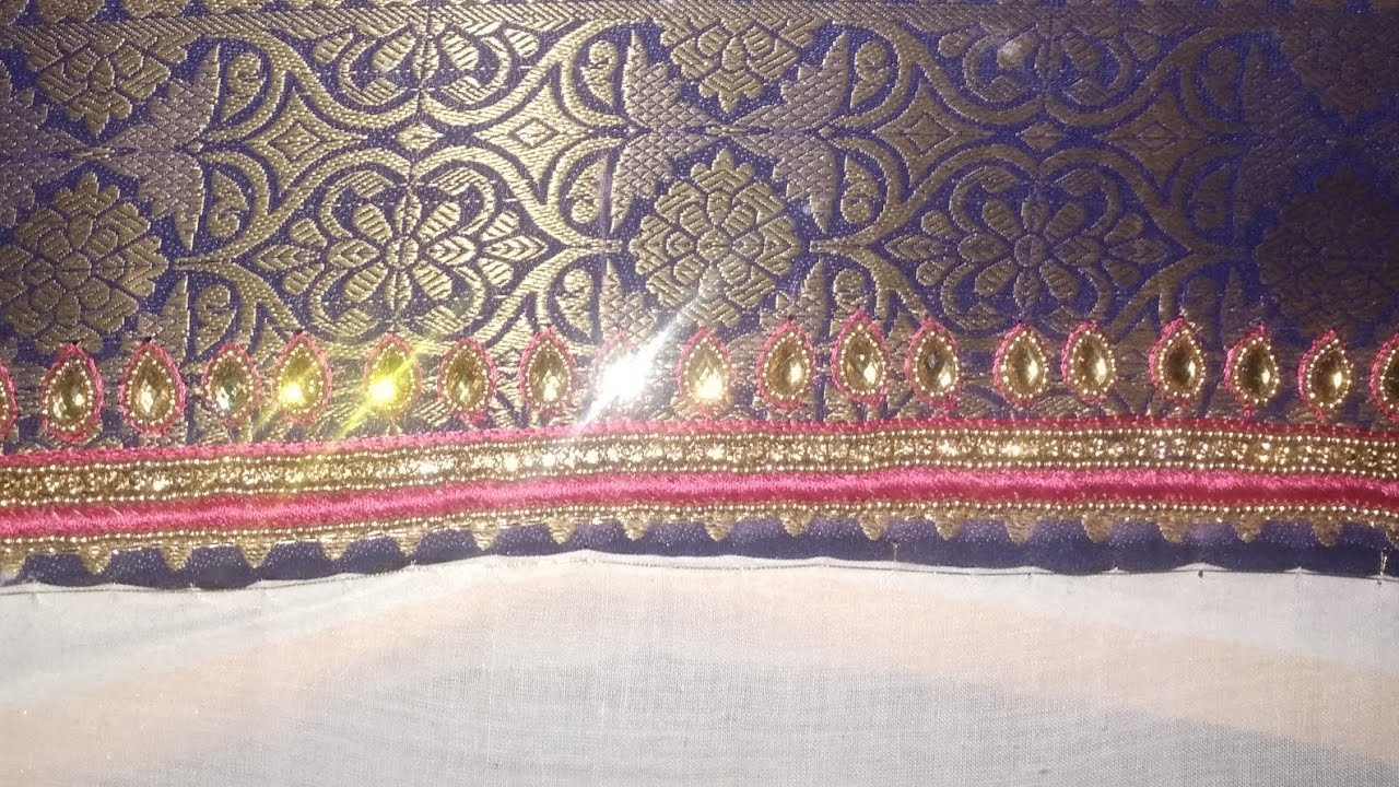 Aari work simple beads and kundan stone blouse sleeve design