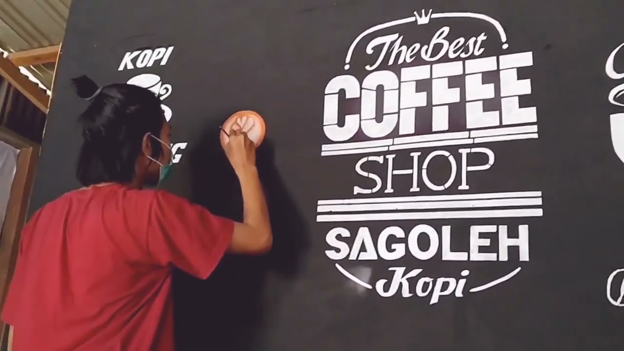 MUDAH ! Begini cara melukis mural dinding cafe simple / mural kedai kopi