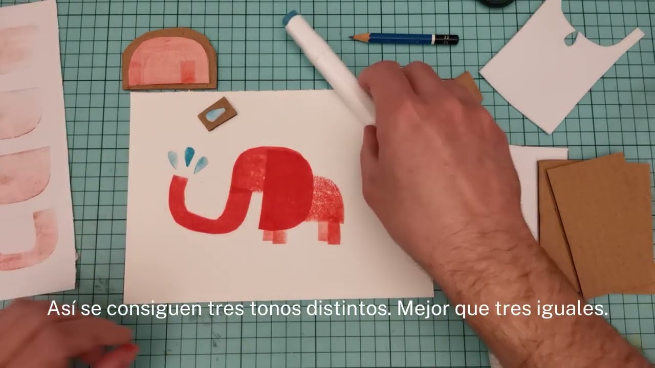 Diseño de ilustración con sellos y rotuladores: Optimización de materiales