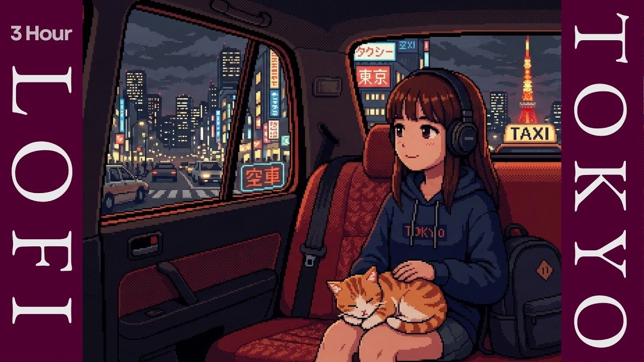 Tokyo Taxi Lofi 🚕 Stray Cat & Neon | Rear Seat Chill