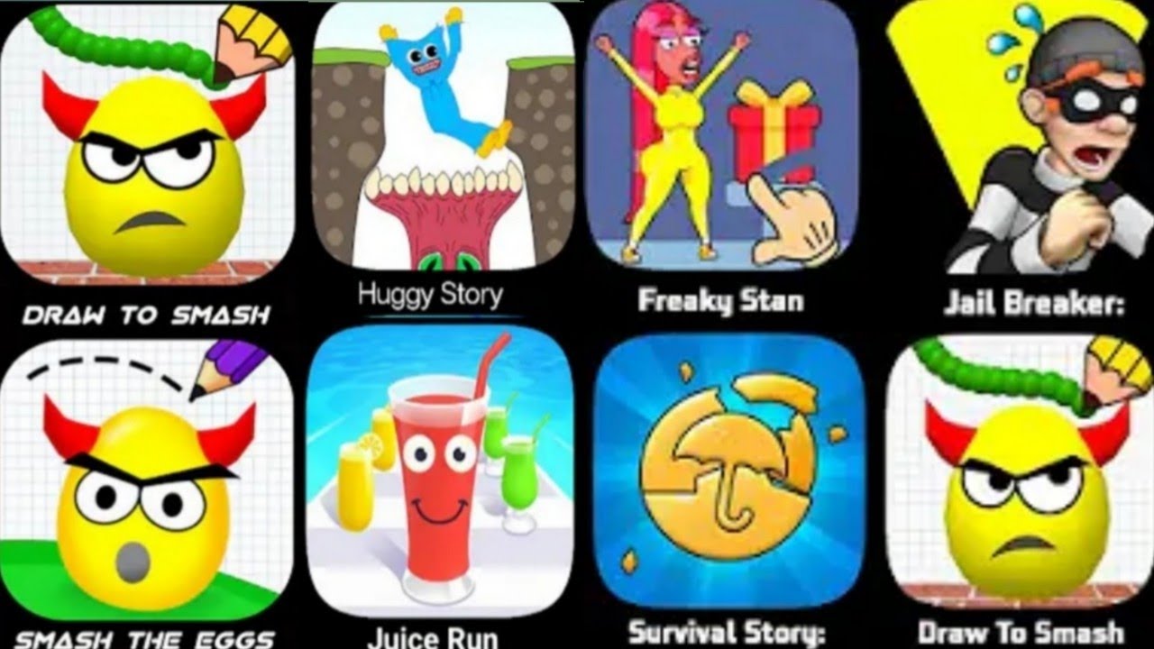 huggy story,  , emoji puzzle , freaky, comics bob , fun race 3d, sonic dash , juice run 