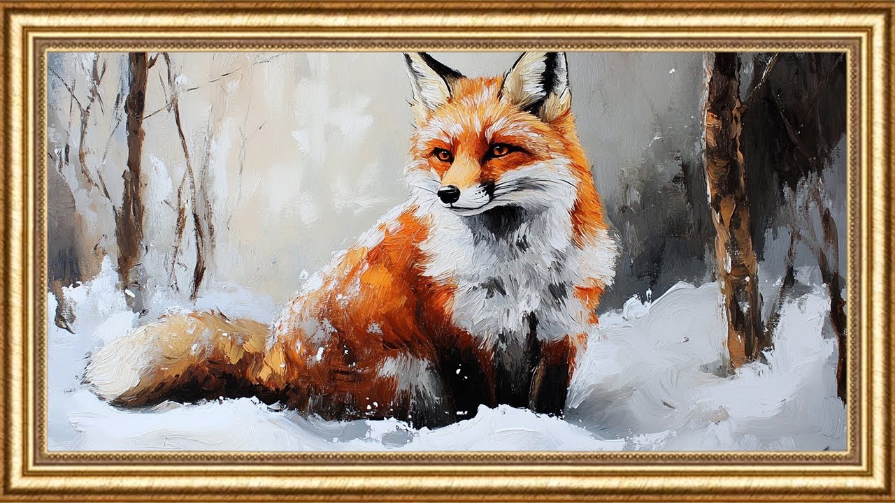 Winter Fox Oil Painting in 4K Ultra HD | Relaxing Gallery TV Art for Samsung 4K