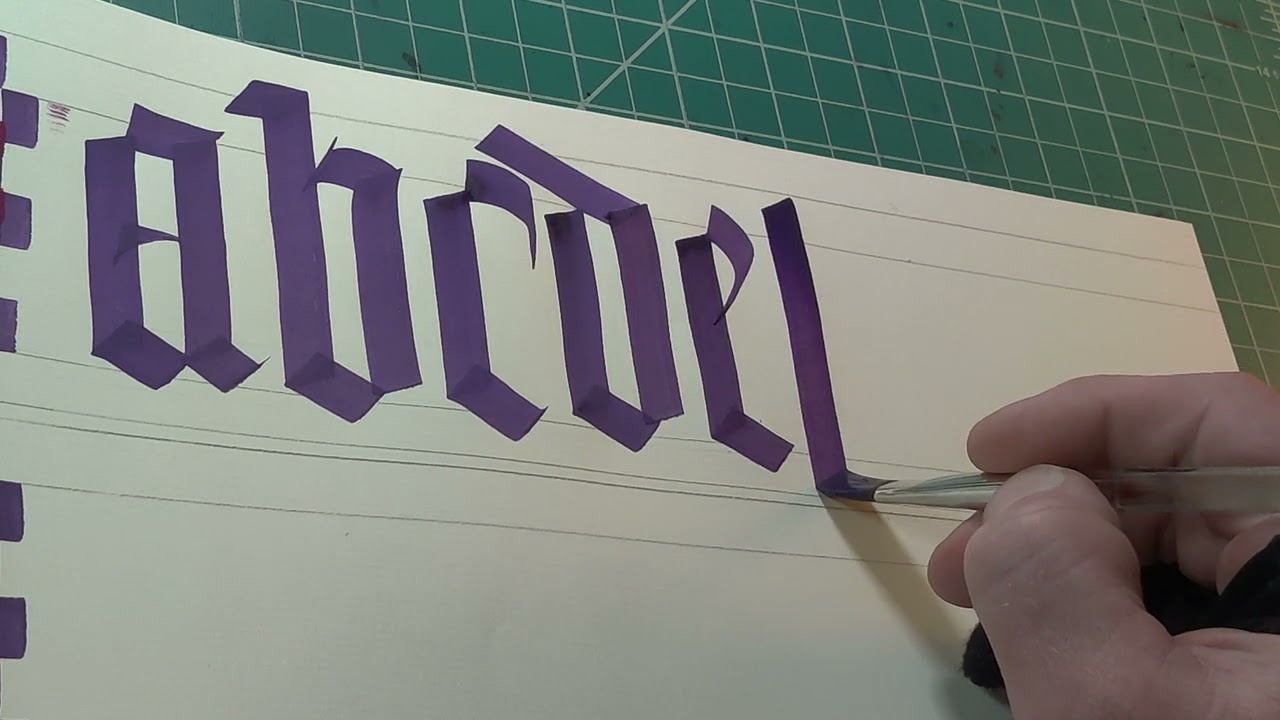 textura gothic blackletter calligraphy tutorial lowercase a-z 1/2inch paint brush 🖌️