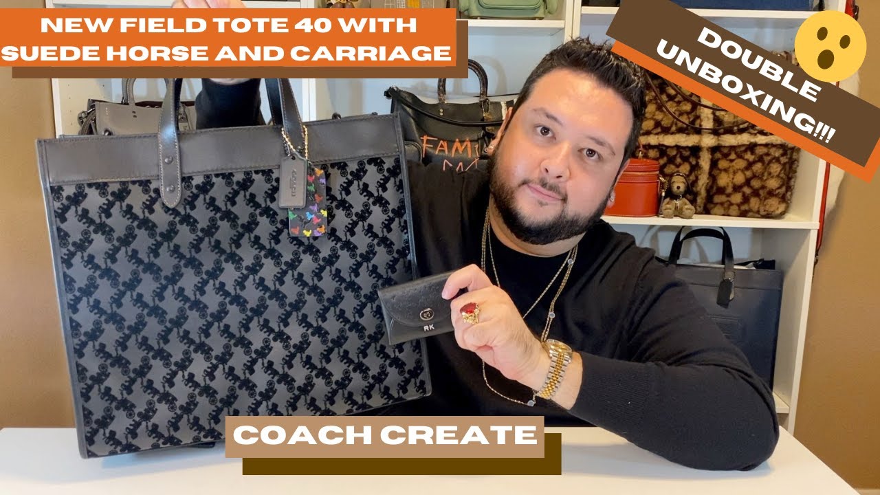 DOUBLE UNBOXING COMPARISON NEW COACH FIELD TOTE 40 IN SUEDE HORSE AND CARRIAGE  / COACH CREATE SLG'S