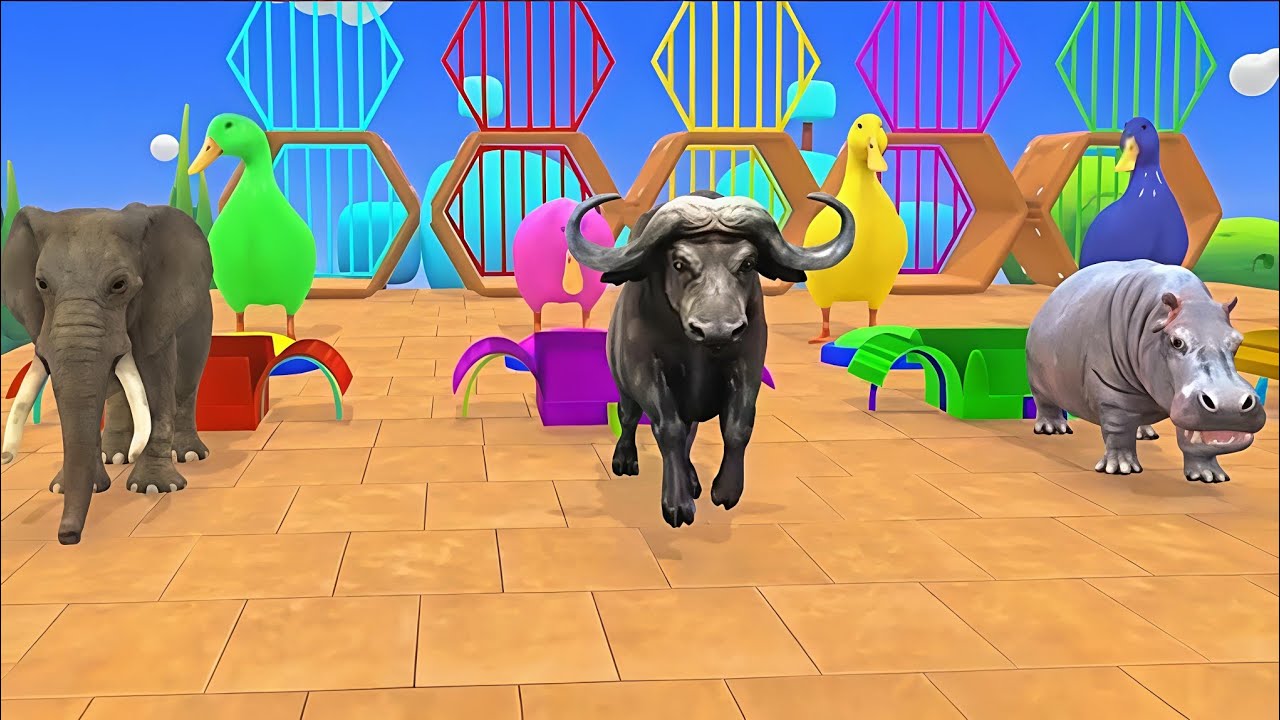 Long Slide Game With Cow Elephant Gorilla Hippopotamus Tiger 3d Animal Game Funny 3d Animals