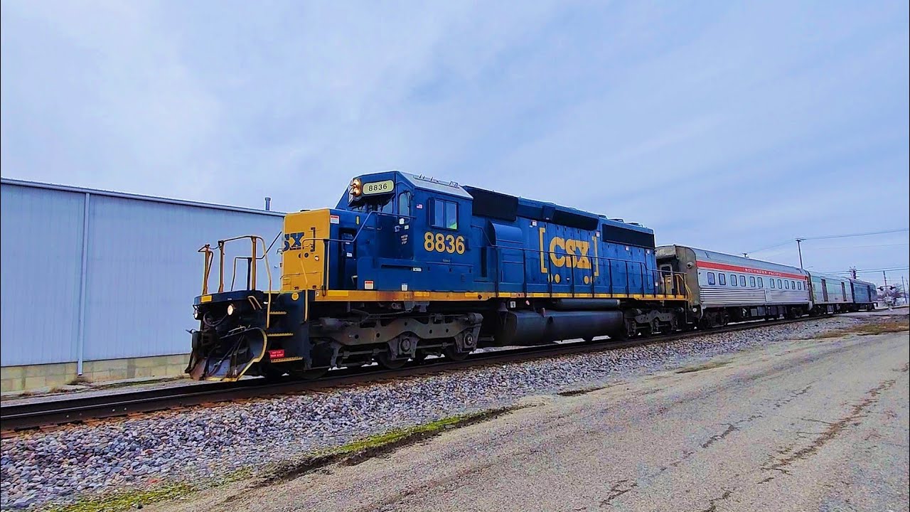 RARE! CSX Track Geometry Train with Southern Pacific Passenger Car and Mail Car!  Hoopeston Illinois