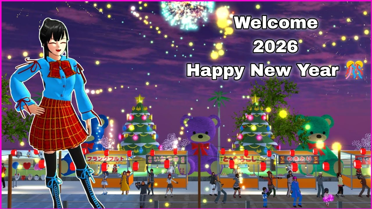 Встречайте 2026 год и новогоднюю вечеринку 2026 года в Sakura School Simulator!