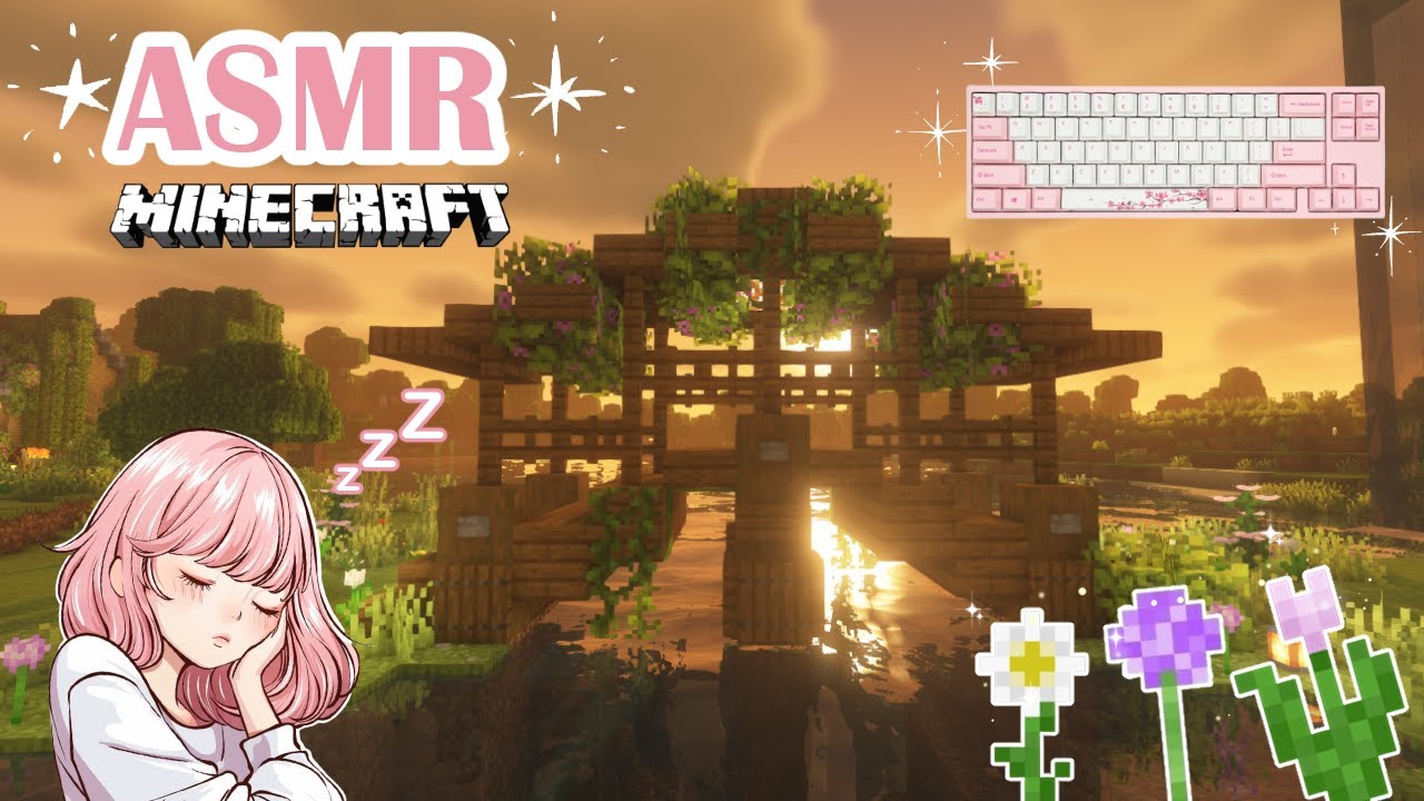 ASMR | Minecraft ♡ - Bridge build + naming axolotls 🌸 | Whispered and keyboard sounds 🤍