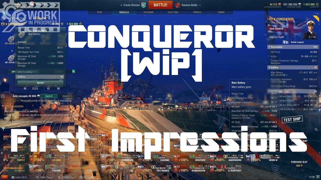 T10 RN BB HMS Conqueror [WiP] - First Impressions