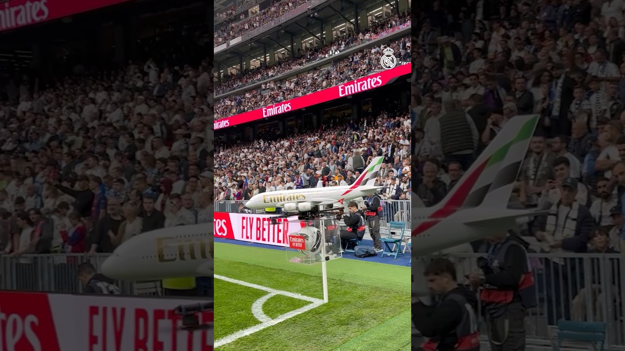 ✈️ AMAZING ​⁠@emirates drone drops off #ElCl&aacute;sico match ball!