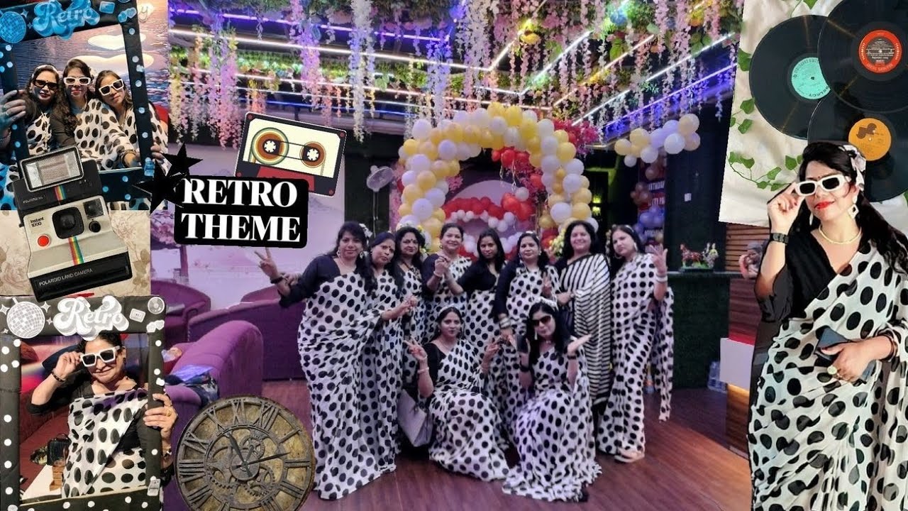 Retro theme kitty party 🪗🖤😍/outfit ideas #kittyparty#newkittypartygames