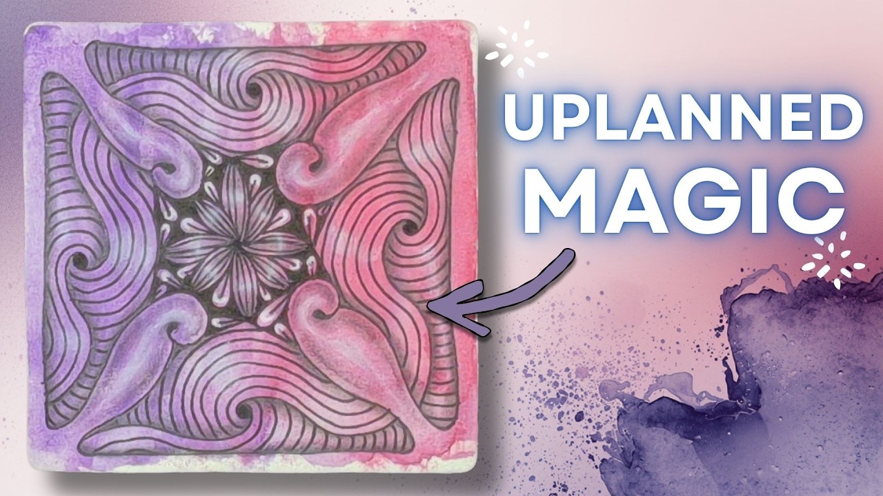 Unplanned Tangle Magic ✨ Relaxing Doodle on a Color Wash Tile