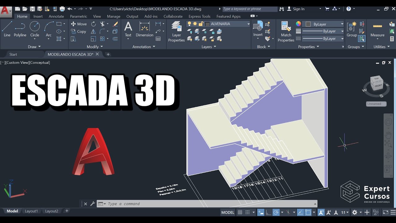 Escada em 3D no AutoCAD