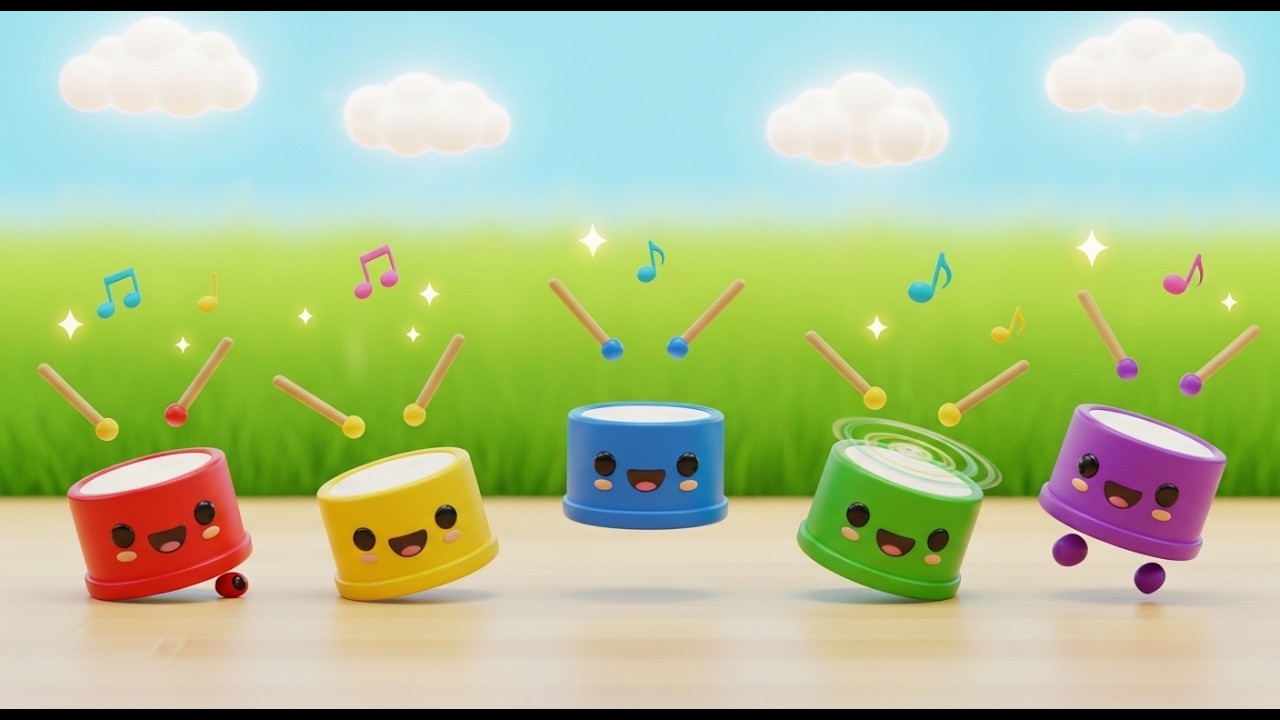 Five Little Toy Drums Bang Bang Bang 🥁 | Rhythmic Music Song & Counting Nursery Rhymes