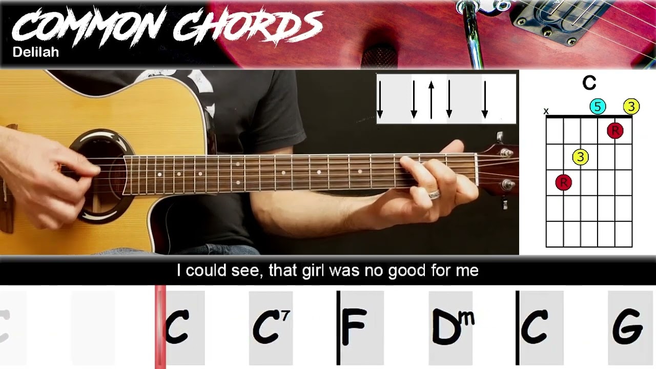Delilah - Tom Jones | EASY GUITAR LESSON | Scrolling Chords & Lyrics