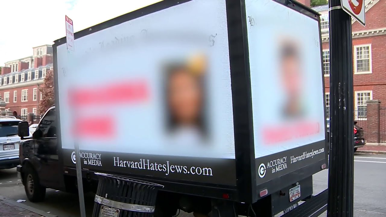 Rolling billboard claims display of &lsquo;Harvard's Leading Antisemites&rsquo; names, faces